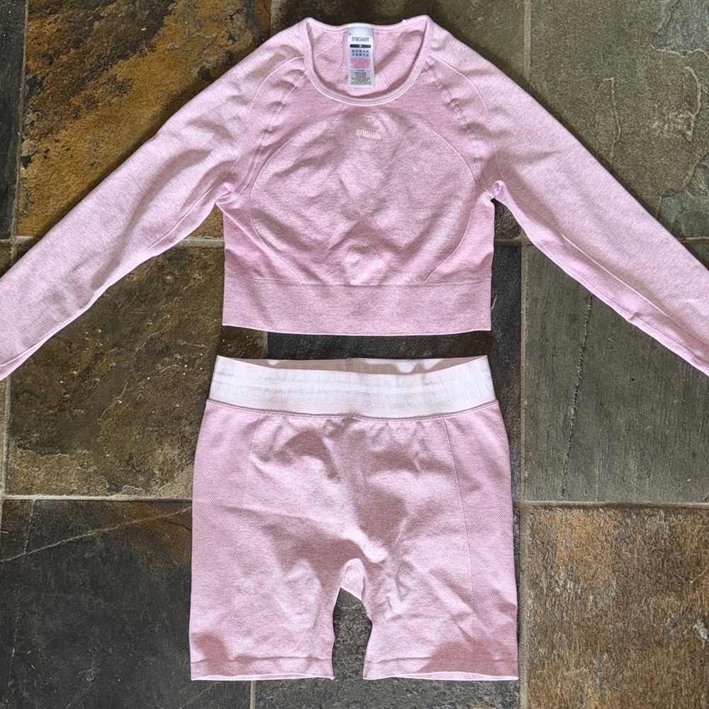Gymshark M Flex Light Pink Crop Top & Biker Shorts Set